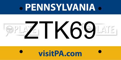 ZTK69 Pennsylvania License Plate