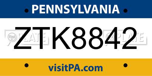 ZTK8842 Pennsylvania License Plate