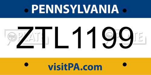 ZTL1199 Pennsylvania License Plate