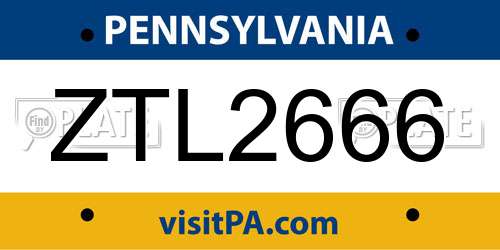 ZTL2666 Pennsylvania License Plate