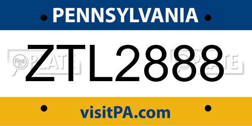 ZTL2888 Pennsylvania License Plate