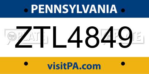 ZTL4849 Pennsylvania License Plate