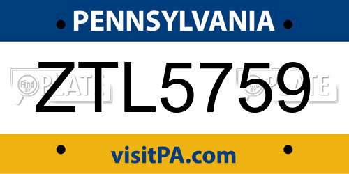ZTL5759 Pennsylvania License Plate