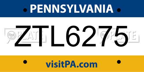 ZTL6275 Pennsylvania License Plate
