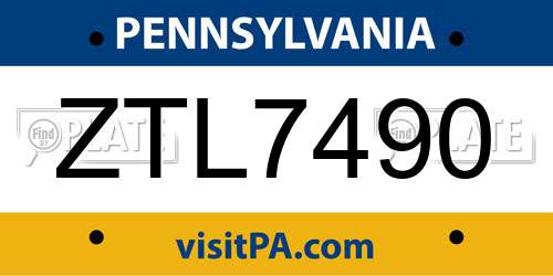 ZTL7490 Pennsylvania License Plate