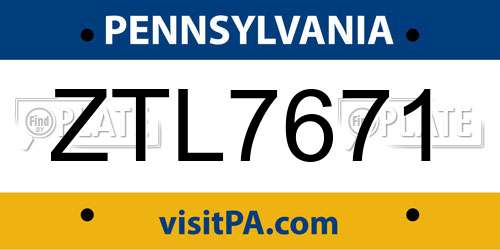 ZTL7671 Pennsylvania License Plate