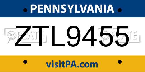 ZTL9455 Pennsylvania License Plate
