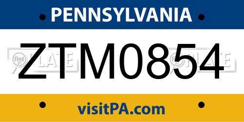 ZTM0854 Pennsylvania License Plate