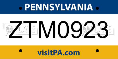 ZTM0923 Pennsylvania License Plate