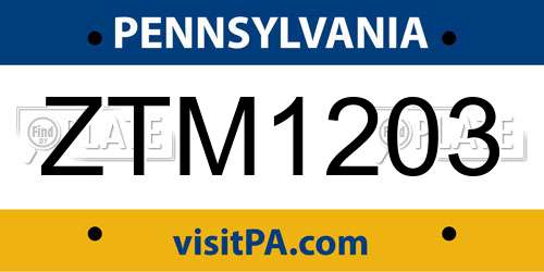 ZTM1203 Pennsylvania License Plate