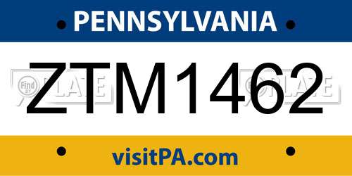 ZTM1462 Pennsylvania License Plate