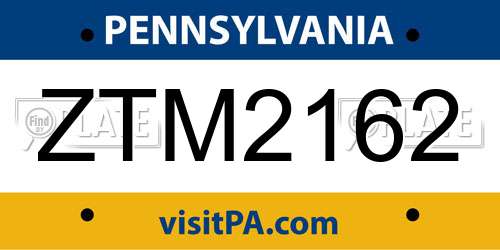 ZTM2162 Pennsylvania License Plate