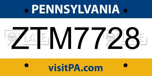 ZTM7728 Pennsylvania License Plate