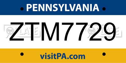 ZTM7729 Pennsylvania License Plate