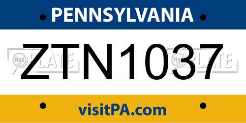 ZTN1037 Pennsylvania License Plate