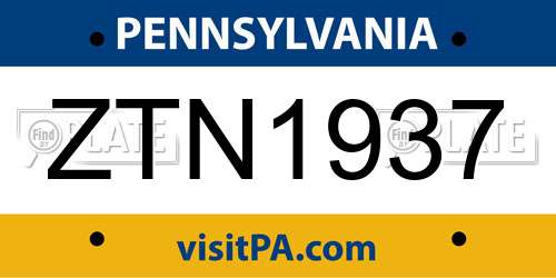 ZTN1937 Pennsylvania License Plate