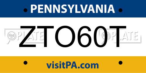 ZTO60T Pennsylvania License Plate