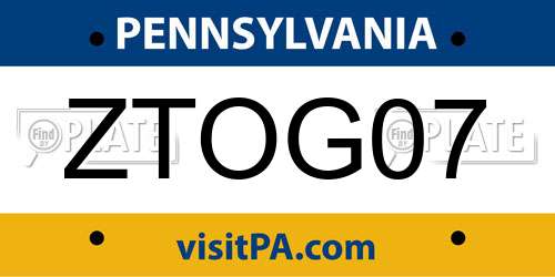 ZTOG07 Pennsylvania License Plate