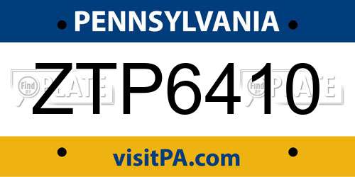 ZTP6410 Pennsylvania License Plate