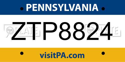 ZTP8824 Pennsylvania License Plate