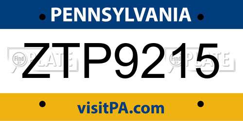 ZTP9215 Pennsylvania License Plate