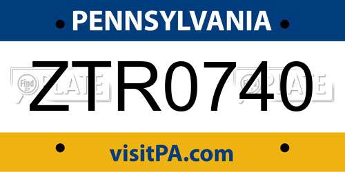 ZTR0740 Pennsylvania License Plate