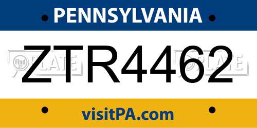 ZTR4462 Pennsylvania License Plate