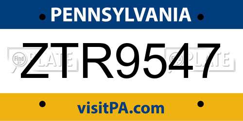 ZTR9547 Pennsylvania License Plate