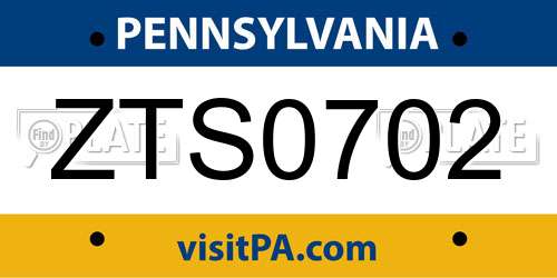 ZTS0702 Pennsylvania License Plate