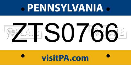 ZTS0766 Pennsylvania License Plate