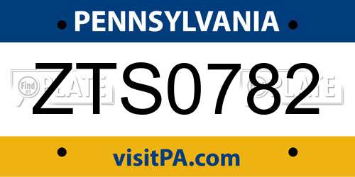 ZTS0782 Pennsylvania License Plate
