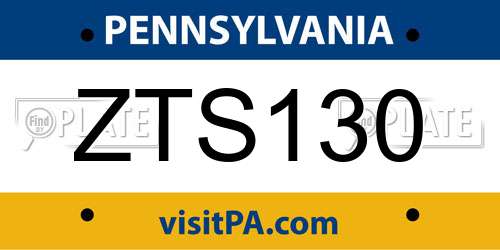 ZTS130 Pennsylvania License Plate