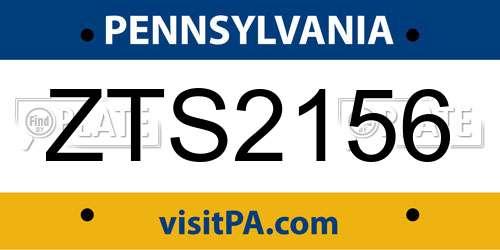 ZTS2156 Pennsylvania License Plate