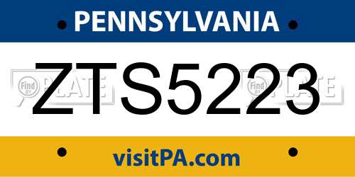 ZTS5223 Pennsylvania License Plate