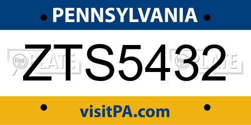 ZTS5432 Pennsylvania License Plate