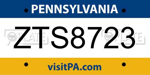 ZTS8723 Pennsylvania License Plate