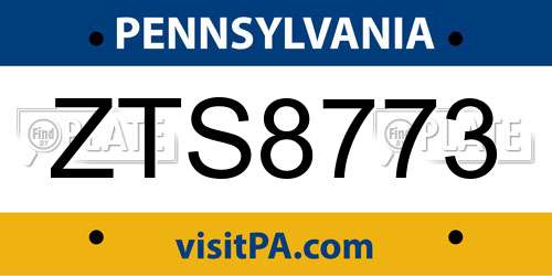 ZTS8773 Pennsylvania License Plate