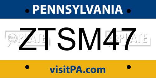 ZTSM47 Pennsylvania License Plate