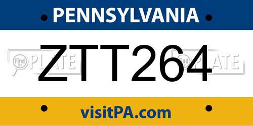 ZTT264 Pennsylvania License Plate
