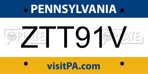 ZTT91V Pennsylvania License Plate