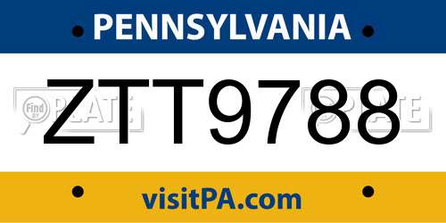 ZTT9788 Pennsylvania License Plate
