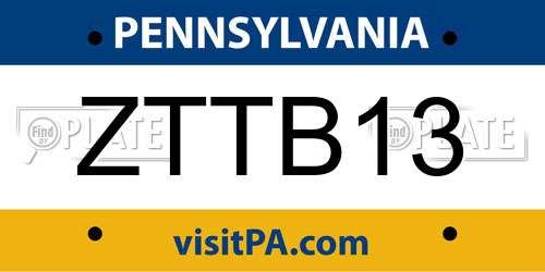 ZTTB13 Pennsylvania License Plate