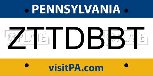 ZTTDBBT Pennsylvania License Plate