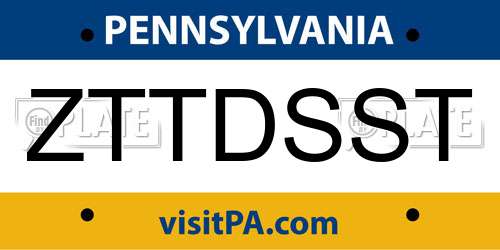 ZTTDSST Pennsylvania License Plate