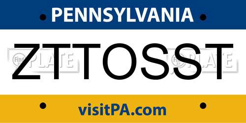ZTTOSST Pennsylvania License Plate