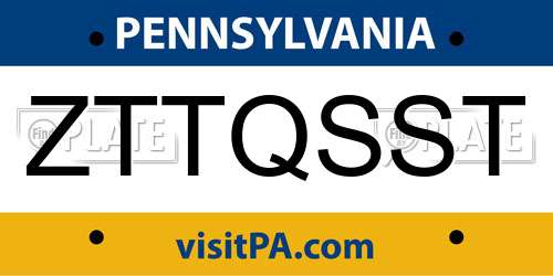 ZTTQSST Pennsylvania License Plate