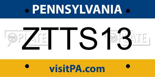ZTTS13 Pennsylvania License Plate