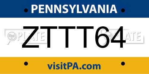 ZTTT64 Pennsylvania License Plate