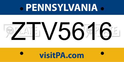 ZTV5616 Pennsylvania License Plate