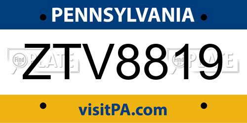 ZTV8819 Pennsylvania License Plate
